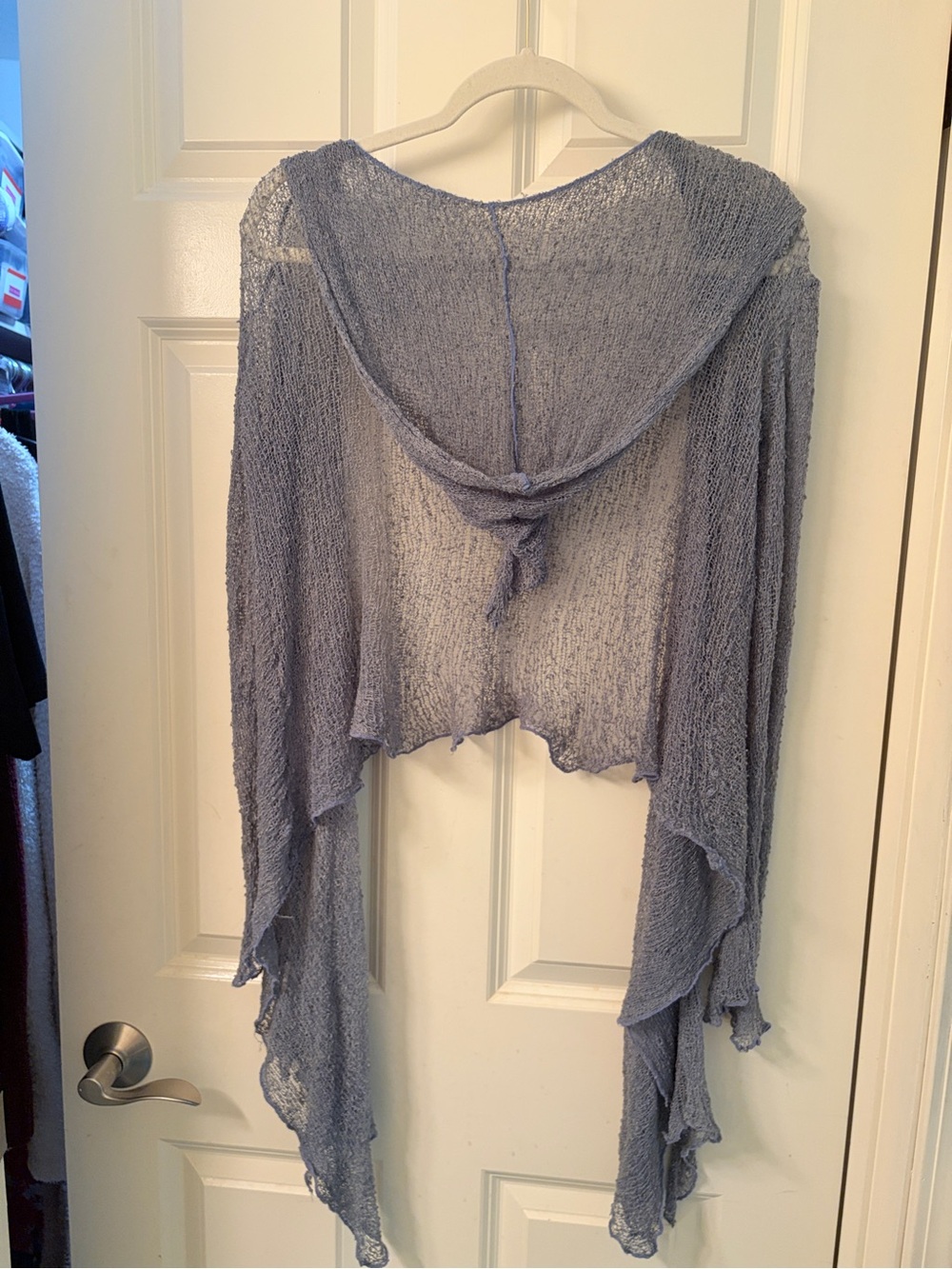 Sheer Hooded Draped Shrug in Pale Blue - Picture 3 of 9